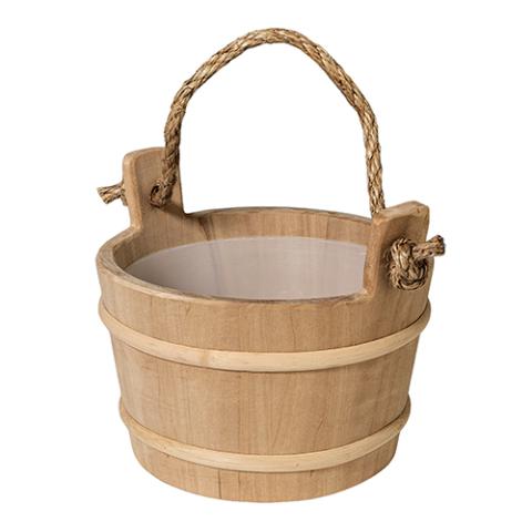 Lined Wood Sauna Bucket, Rope Handle, 4-Liter, Thermo-Aspen