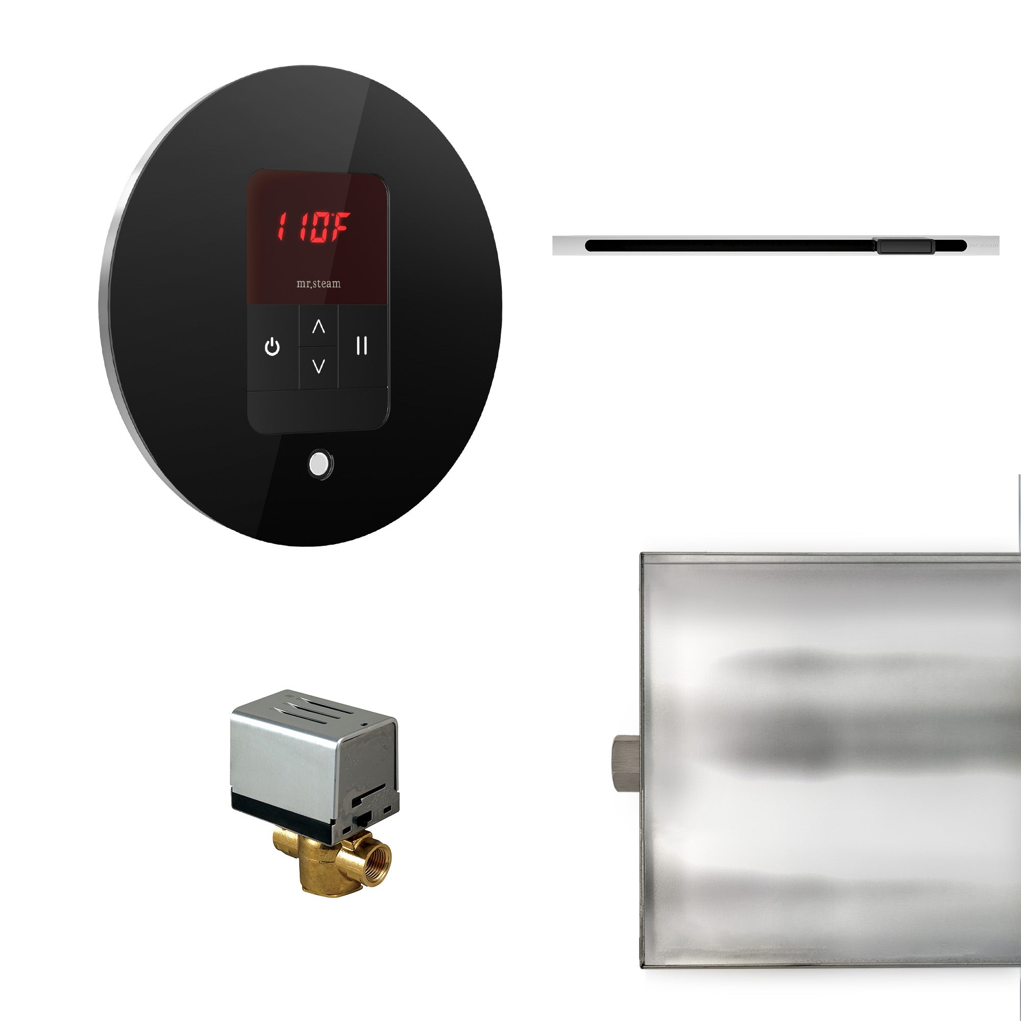 Basic Butler Linear Steam Shower Control Package with iTempo Control and Linear SteamHead in Round