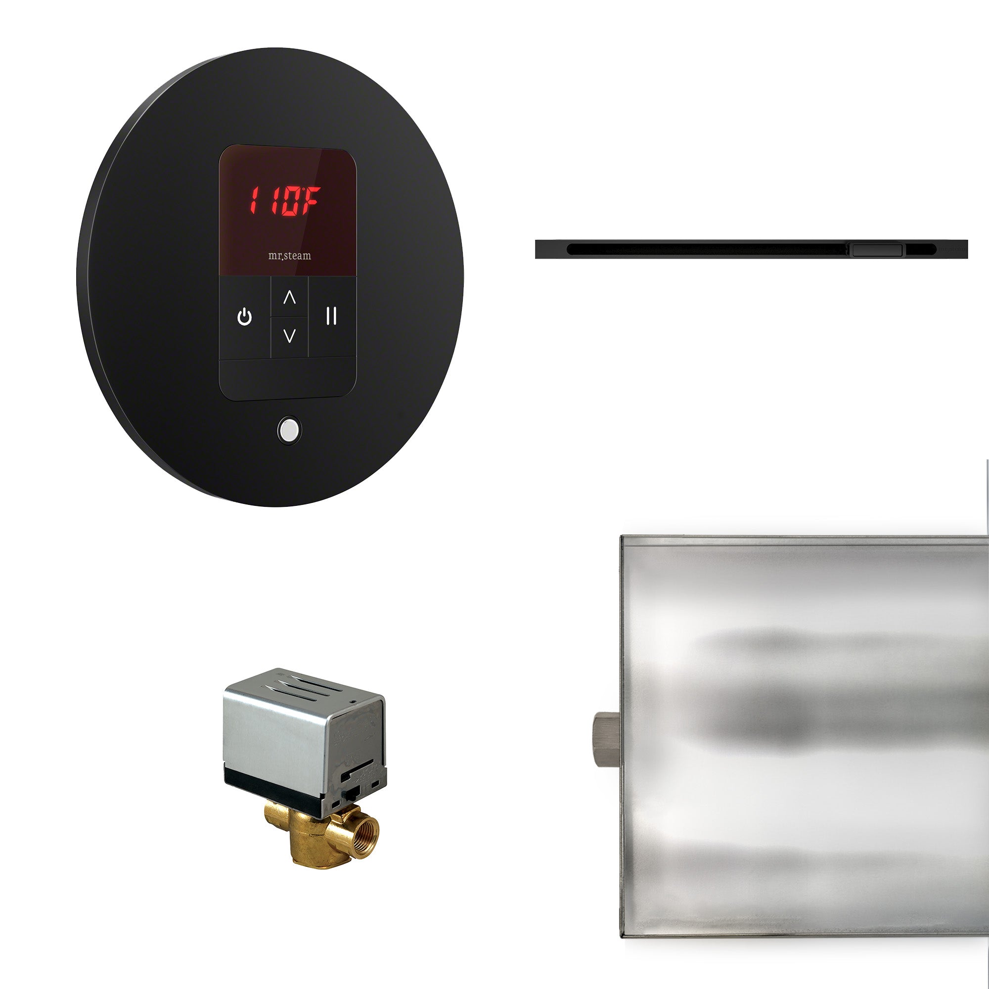Basic Butler Linear Steam Shower Control Package with iTempo Control and Linear SteamHead in Round