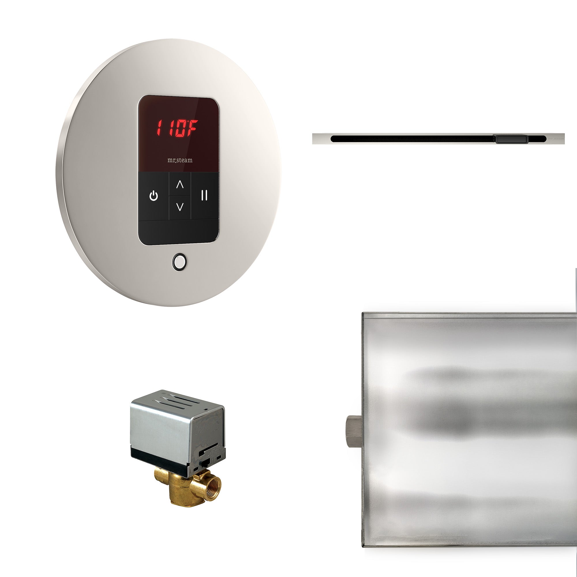 Basic Butler Linear Steam Shower Control Package with iTempo Control and Linear SteamHead in Round