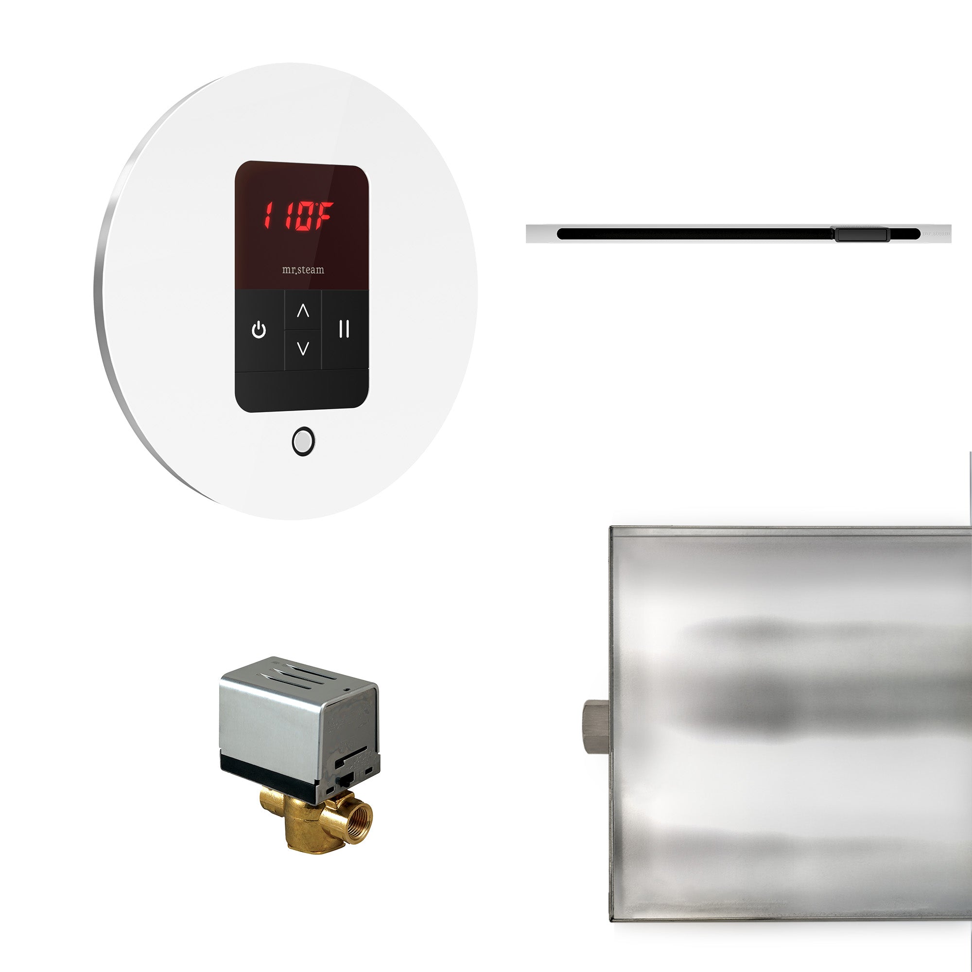 Basic Butler Linear Steam Shower Control Package with iTempo Control and Linear SteamHead in Round