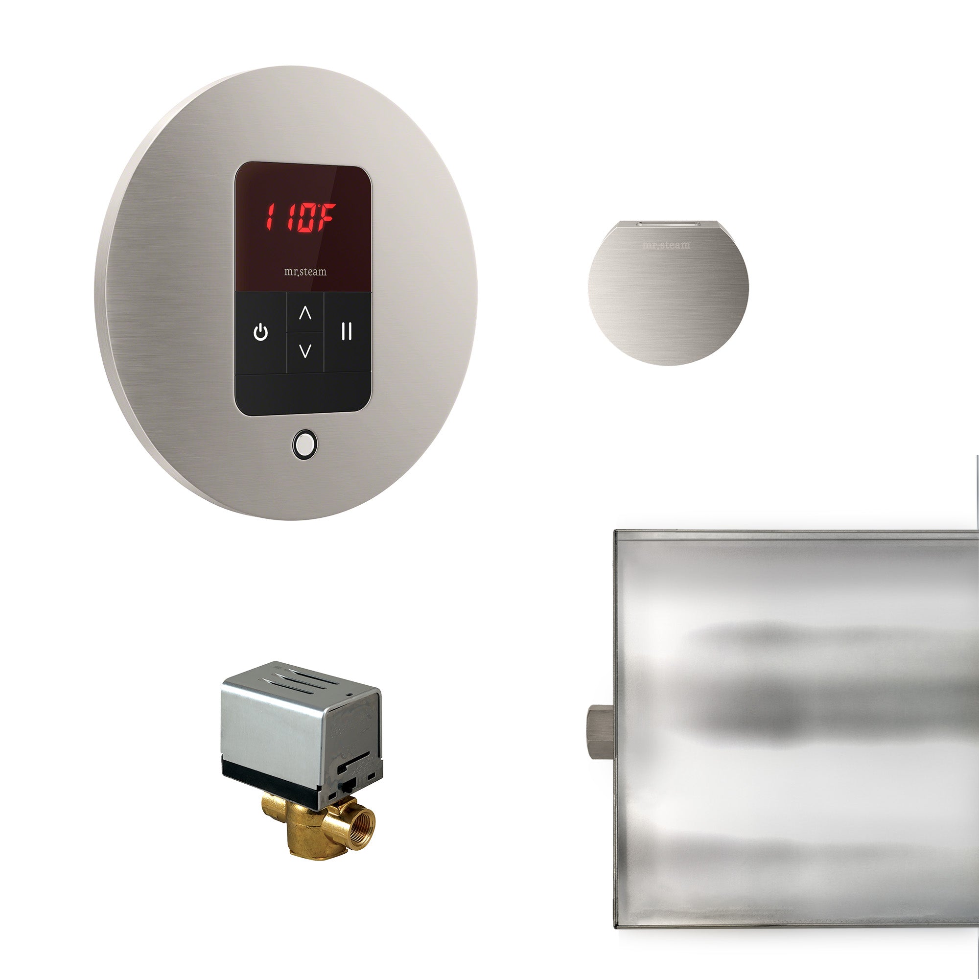 Basic Butler Steam Shower Control Package with iTempo Control and Aroma Designer SteamHead in Round