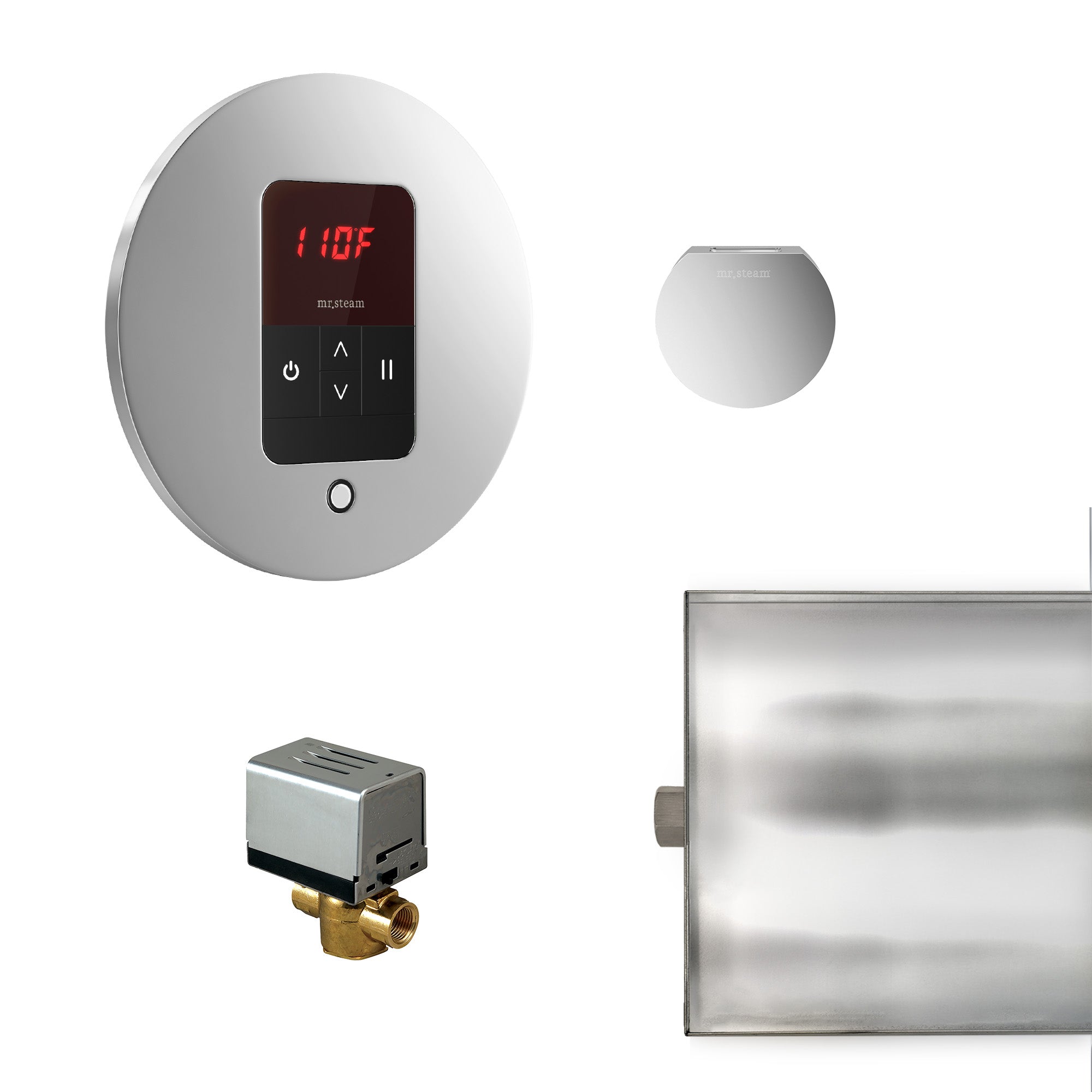 Basic Butler Steam Shower Control Package with iTempo Control and Aroma Designer SteamHead in Round