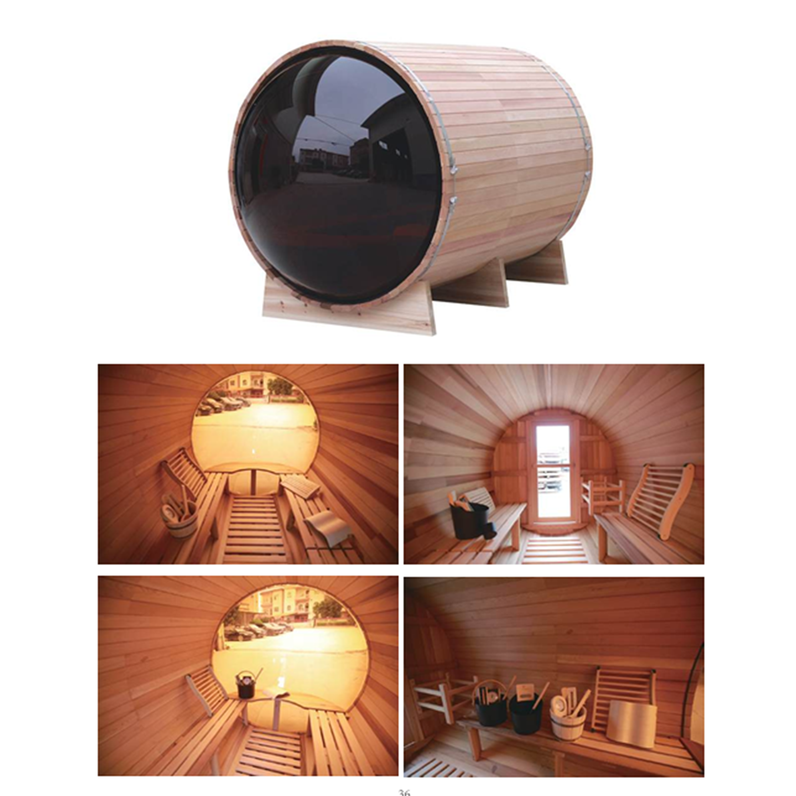 Panoramic Barrel Sauna - 6 Person (Carbonized Pine)