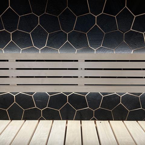 EmotionWood Abachi Yakisugi, Hexagon, Decorative Sauna Wall Panel 310-PNL-HEX-ABACHIY