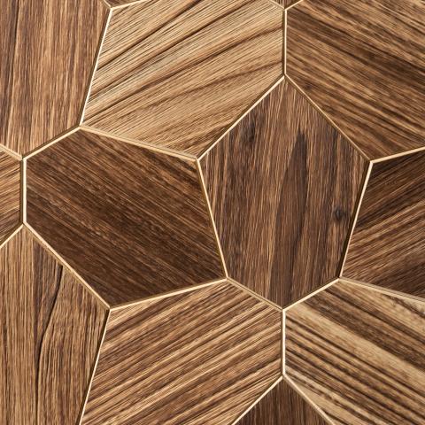 EmotionWood, Brushed Hexagon Abachi Yakisugi, Decorative Sauna Wall Panel 310-PNL-HEX-ABACHIYB