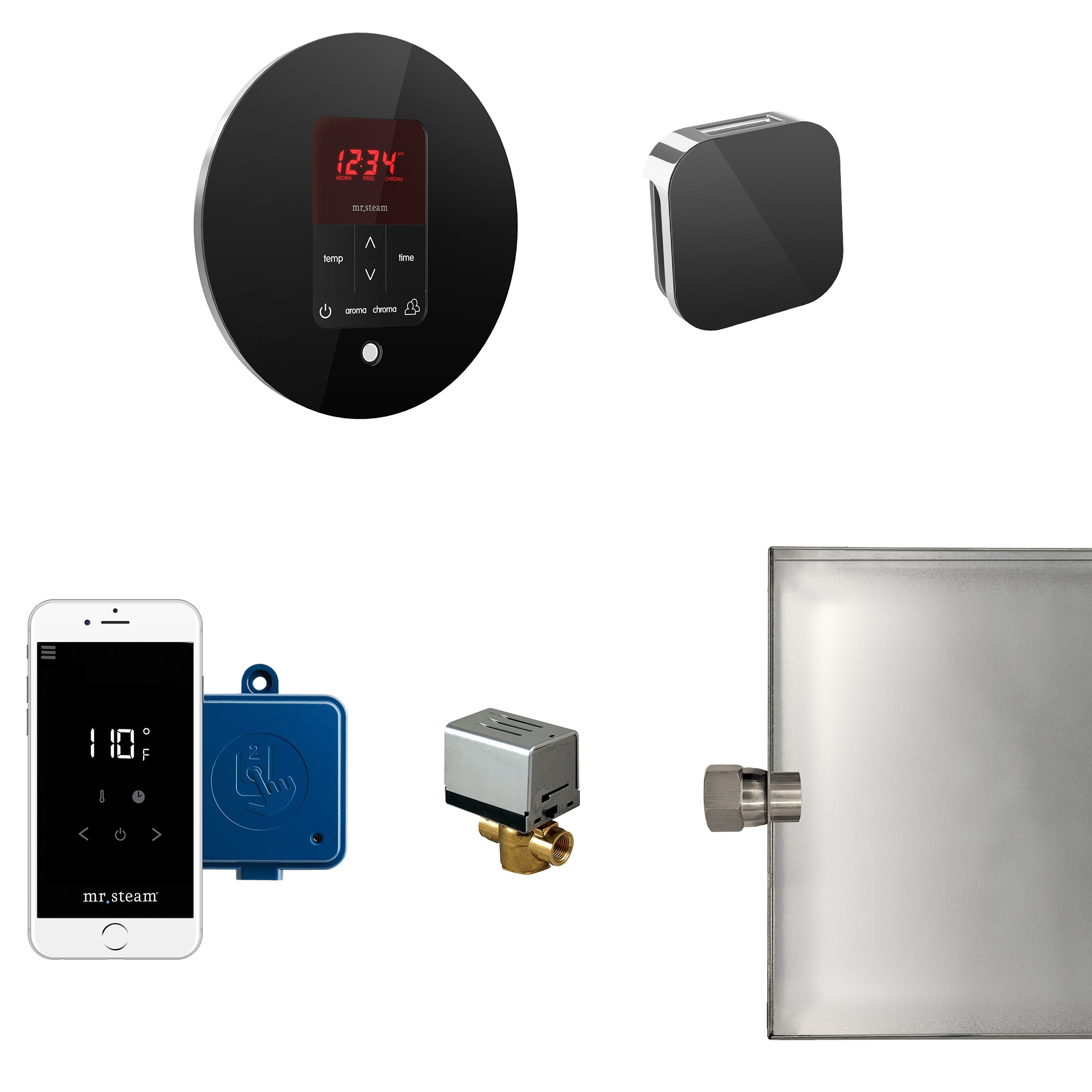 Butler Steam Shower Control Package with iTempoPlus Control and Aroma Designer SteamHead in Round