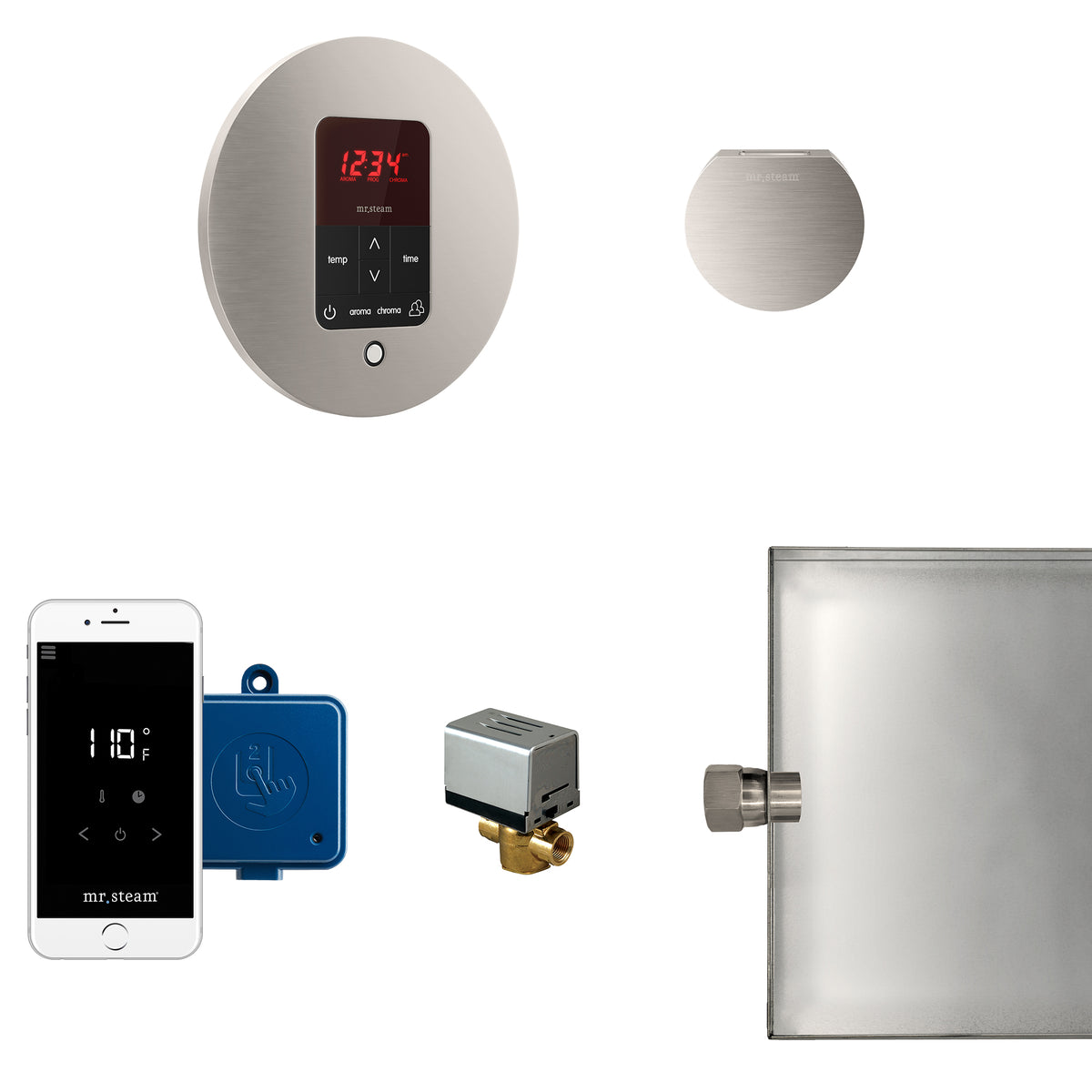 Butler Steam Shower Control Package with iTempoPlus Control and Aroma Designer SteamHead in Round