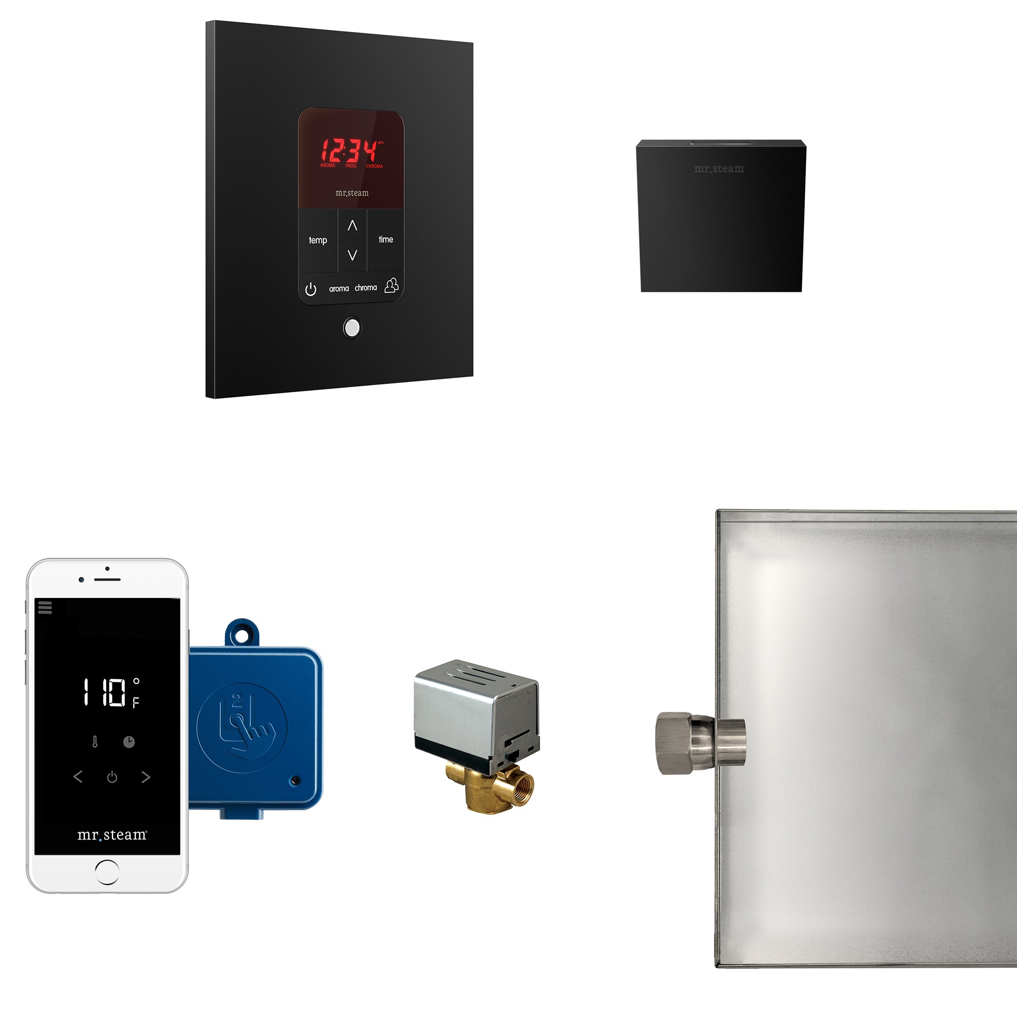Butler Steam Shower Control Package with iTempoPlus Control and Aroma Designer SteamHead in Square