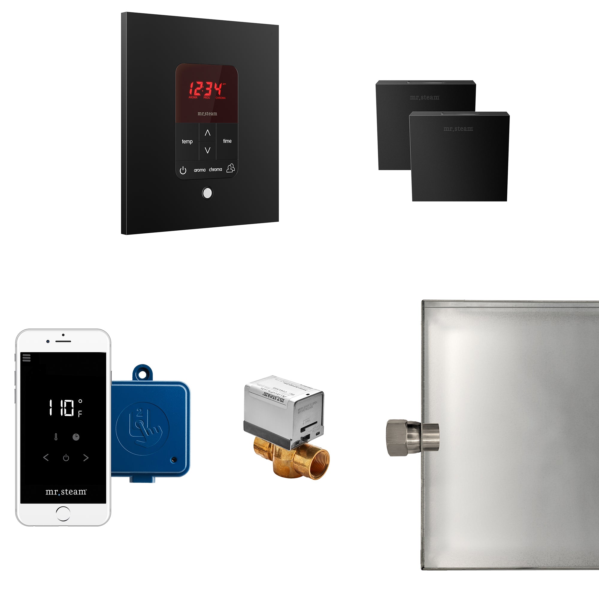 Butler Max Steam Shower Control Package with iTempoPlus Control and Aroma Designer SteamHead in Square