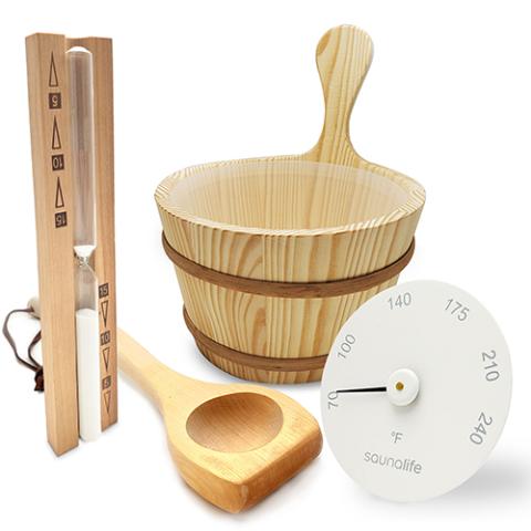 Bucket and Ladle Package 2 Timer, Thermometer w/Premium Bucket & Ladle - Sauna Accessory Package