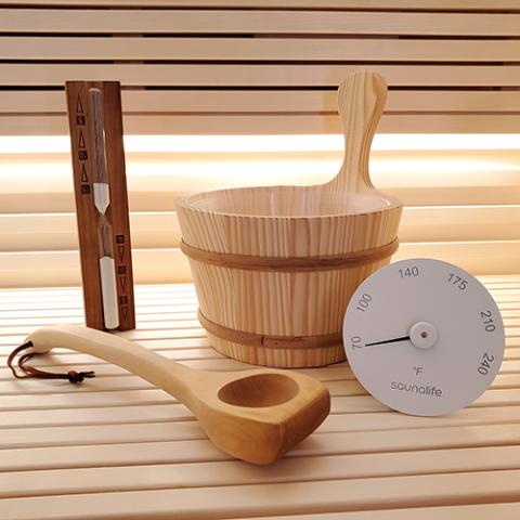 Bucket and Ladle Package 2 Timer, Thermometer w/Premium Bucket & Ladle - Sauna Accessory Package