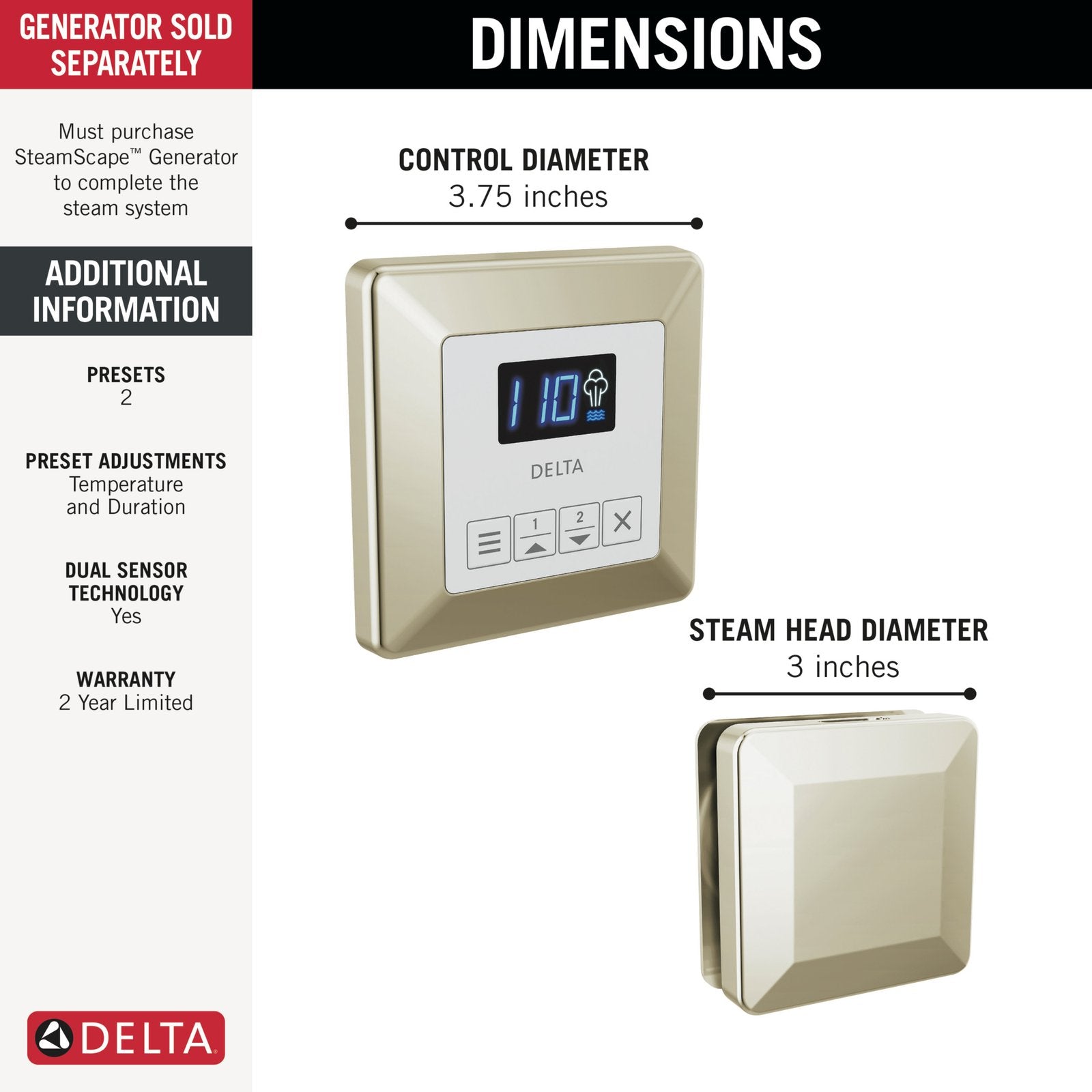 SteamScape™ Square Control and Square Steam Head