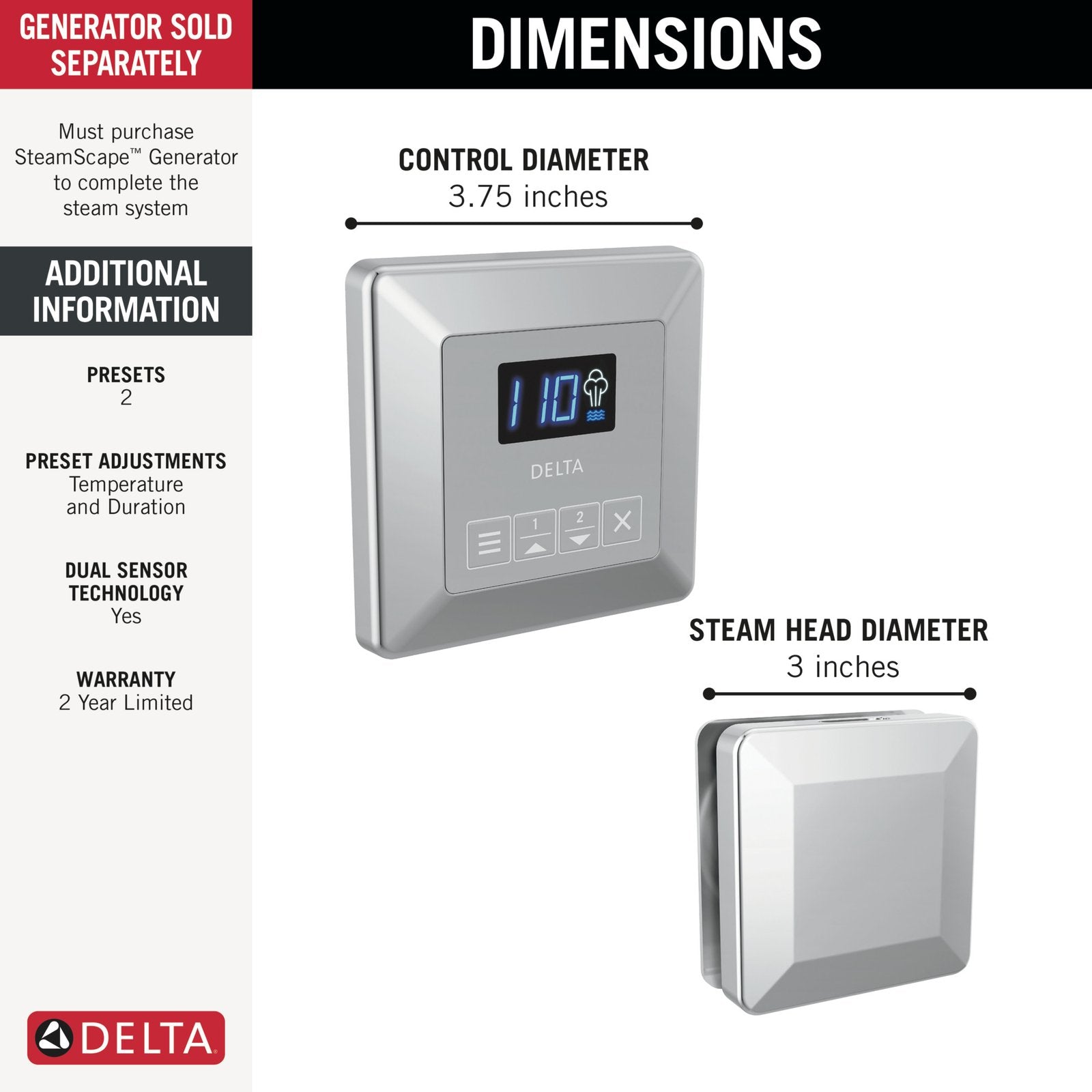 SteamScape™ Square Control and Square Steam Head