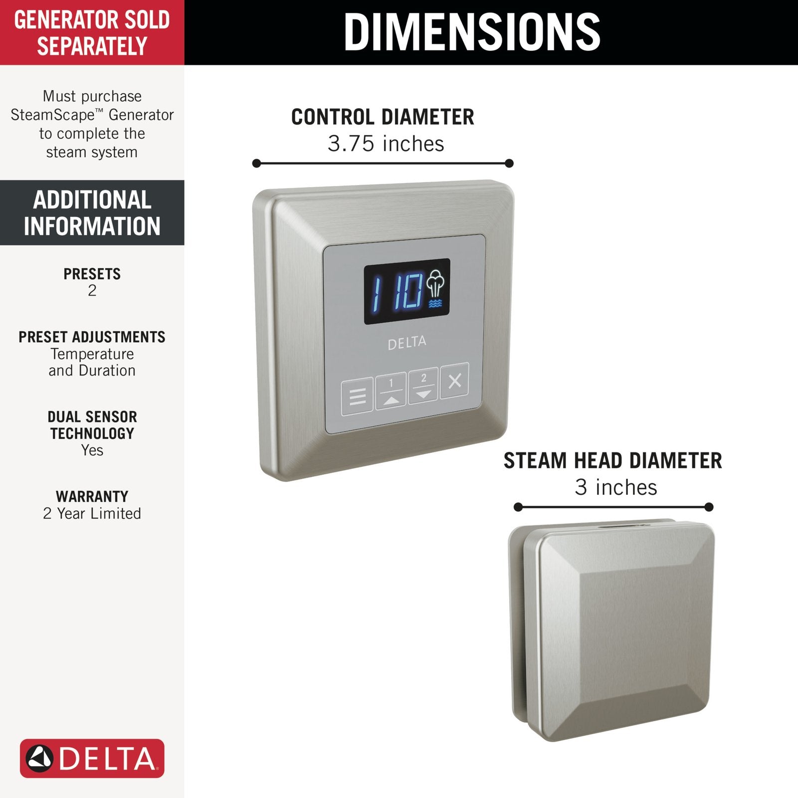 SteamScape™ Square Control and Square Steam Head