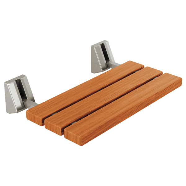 Wall-Mounted Fold-Up Wood Shower Seat – Lumicoat Stainless Finish