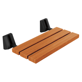 Wall-Mounted Fold-Up Wood Shower Seat – Lumicoat Stainless Finish