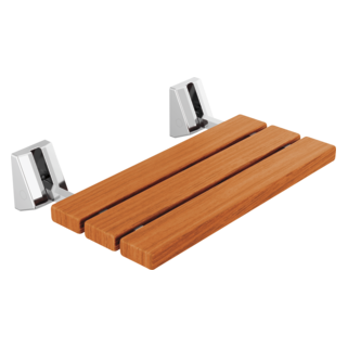 Wall-Mounted Fold-Up Wood Shower Seat – Lumicoat Stainless Finish