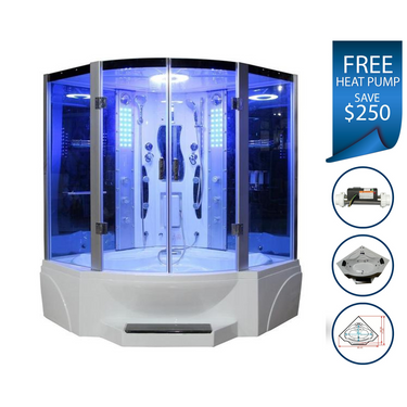 Mesa WS-608P Steam Shower Tub Combo - 63" x 63" x 85" Blue Glass