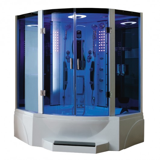 Mesa WS-608P Steam Shower Tub Combo - 63&quot; x 63&quot; x 85&quot; Blue Glass