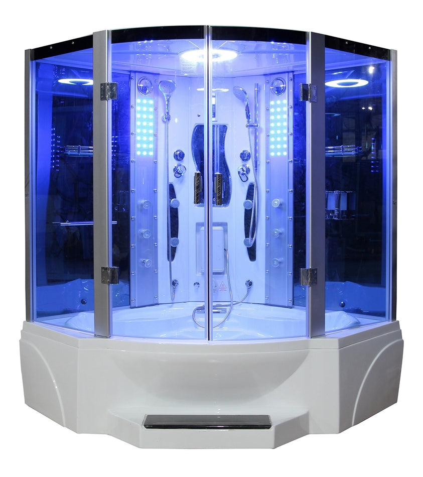 Mesa WS-608P Steam Shower Tub Combo - 63&quot; x 63&quot; x 85&quot; Blue Glass