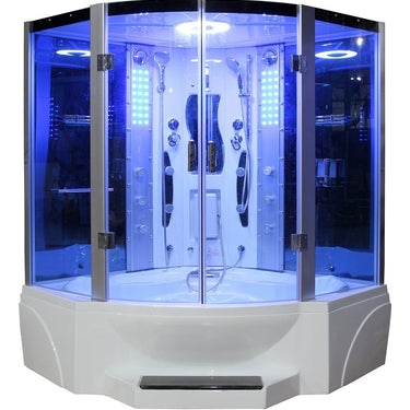 Mesa WS-608P Steam Shower Tub Combo - 63" x 63" x 85" Blue Glass