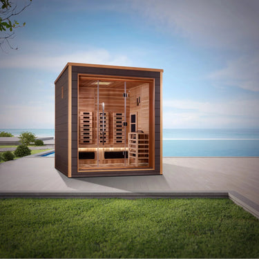 Golden Designs Visby 3-Person Outdoor-Indoor Hybrid Sauna - Canadian Red Cedar Interior